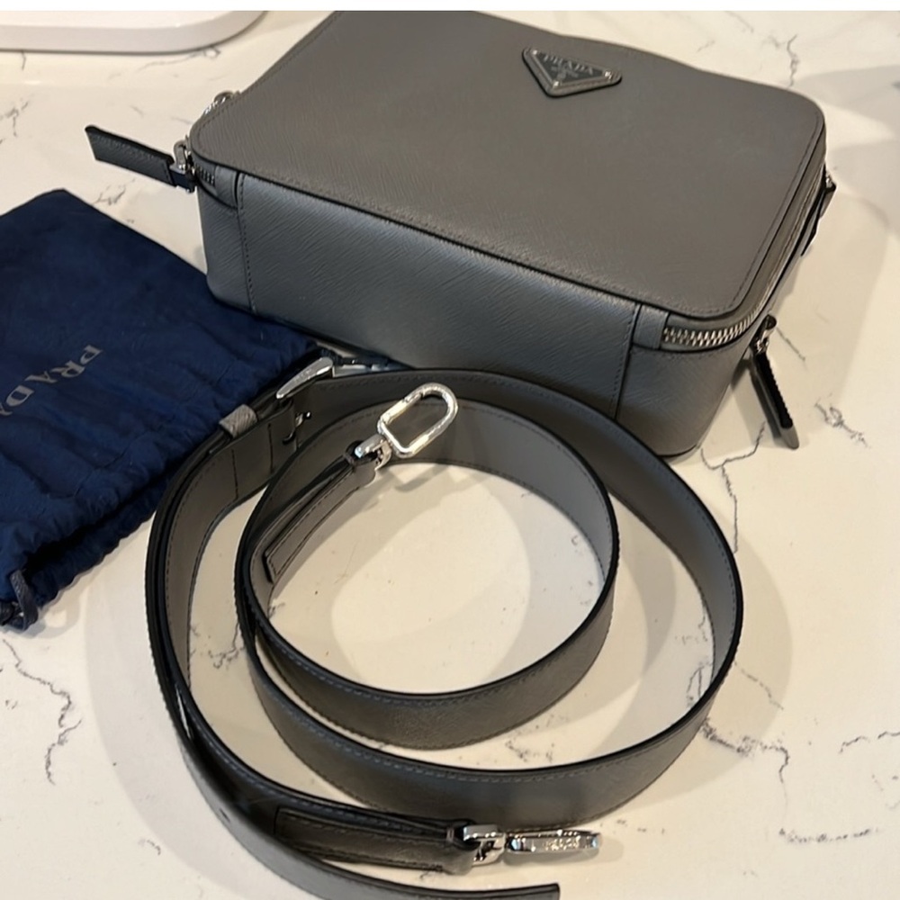 Prada Saffiano Leather Brique Bag Collection - Black, Brown, Gray, Blue - Picture 12 of 12
